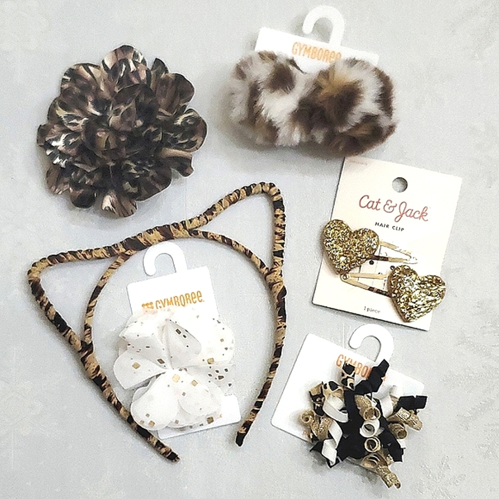 Mixed Lot of (6) Animal Print & Gold Hair Accessories including some Gymboree
